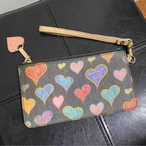 Dooney & Bourke Black Canvas Graffiti Hearts Print Slim Wristlet
